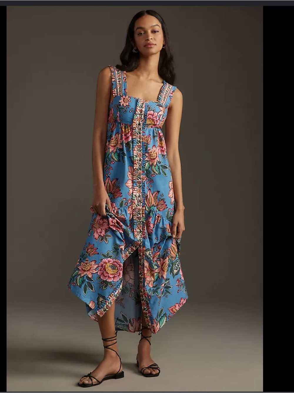 FARM Rio Blue Floral Bouquet Tiered Maxi Dress “Editors List/Blogg Fav”